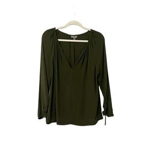 Point Sur Drapey Open V-neck Top Green J6240 Long Sleeve Size S